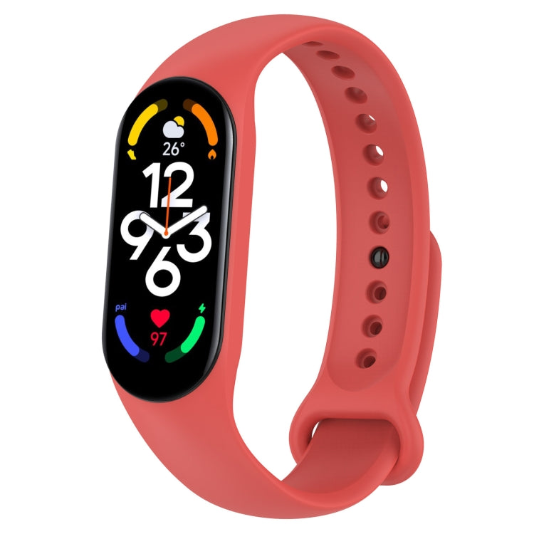 Coral red silicone fitness watch band with perforated strap and oval display