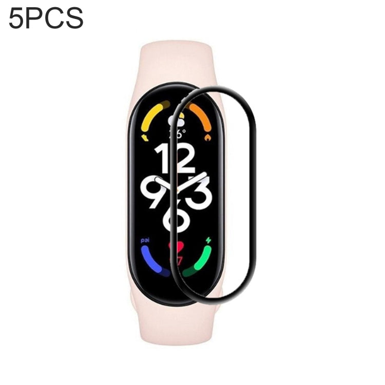 5-piece curved smartwatch screen protector films, clear covers on light pink band