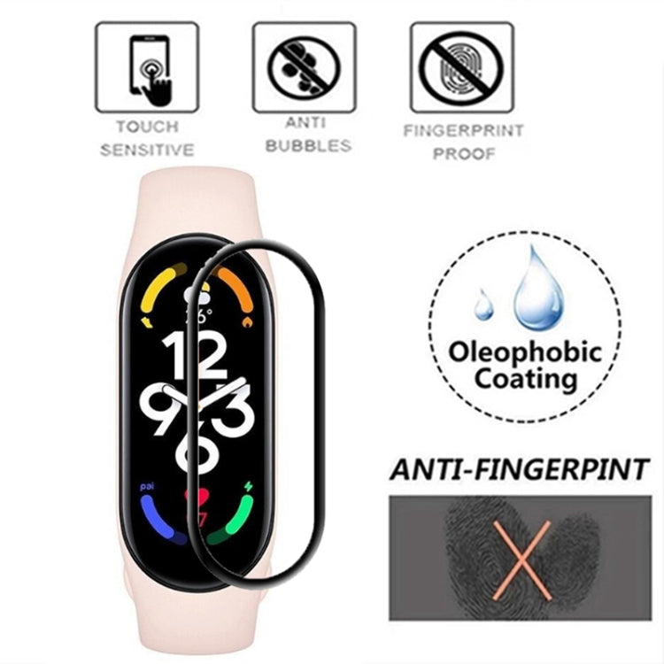 Curved smartwatch screen protector film with anti-fingerprint coating on light pink band