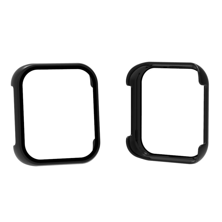 Black tempered glass watch protective case shown from front and side