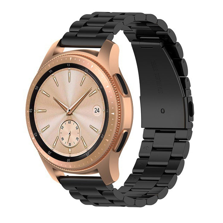 Black steel smartwatch strap with rose-gold case and gold-tone dial watch