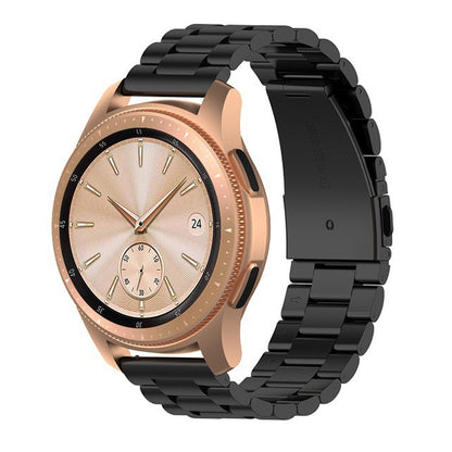 Black steel smartwatch strap with rose-gold case and gold-tone dial watch