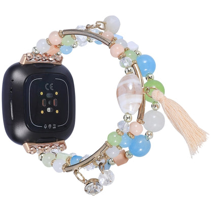 Bead chain watch band with pastel beads, clear crystals, gold links, tassel charm