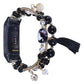 Bead chain watch band with black beads, crystal drops, gold links, black tassel charm