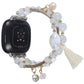 Bead chain watch band with white beads, crystal drops, gold links, white tassel charm