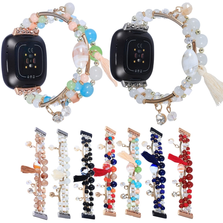 Bead chain watch bands set with colorful beads, crystals, gold links, tassel charms