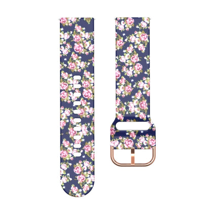 46mm silicone printed watch strap with navy floral pattern and rose-toned buckle