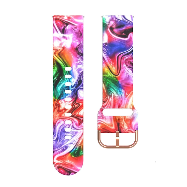 46mm silicone printed watch strap with multicolor swirl pattern and rose-toned buckle