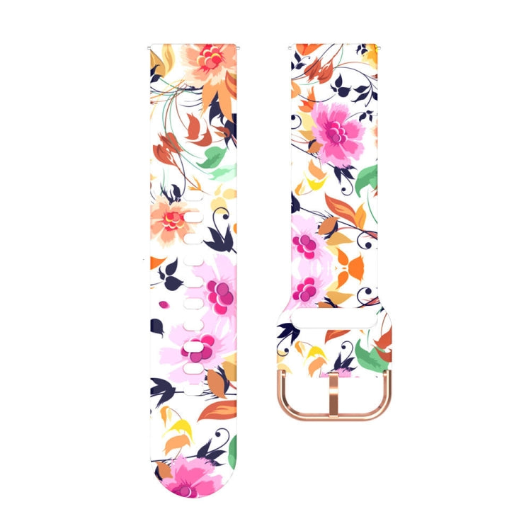 46mm silicone printed watch strap with pastel floral pattern and rose-toned buckle