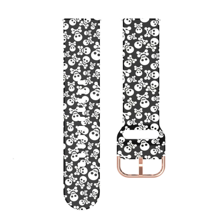 46mm silicone printed watch strap with black and white skull pattern and rose-toned buckle
