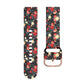 46mm silicone watch strap with multicolor floral rose print on black, metal buckle.