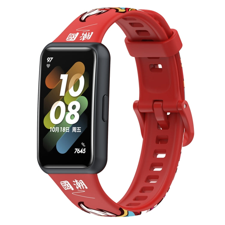 Red printed TPU watch band with perforated strap and buckle for Huawei Band 7