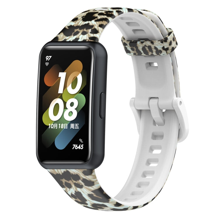 Leopard-print TPU watch band with perforated strap and buckle for Huawei Band 7
