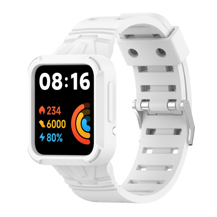 White silicone integrated smartwatch band with adjustment holes and metal clasp