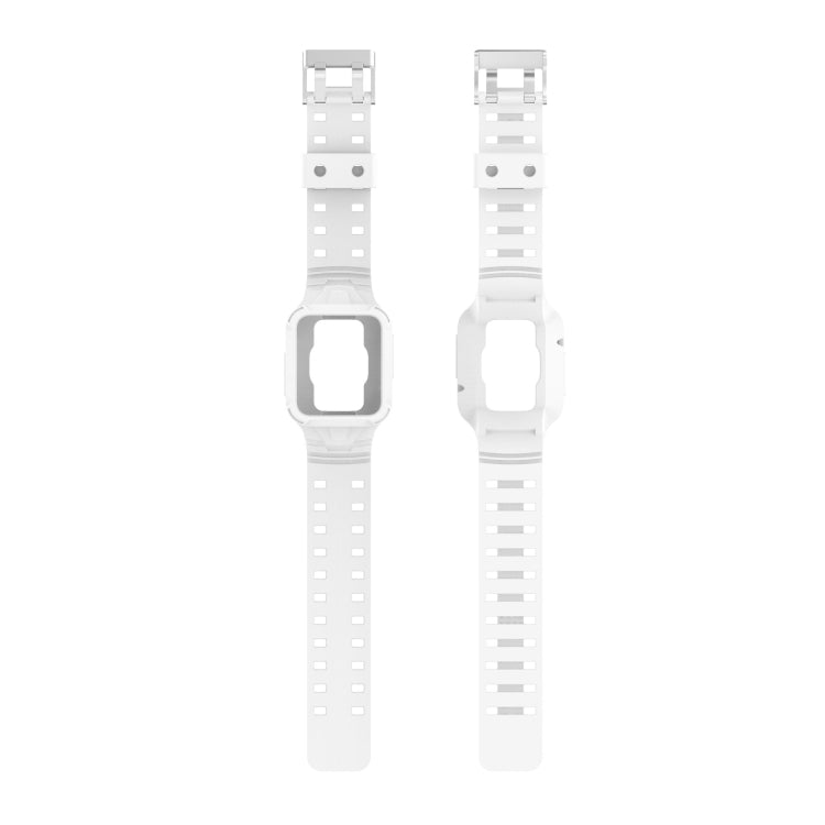 White silicone integrated watch band pair shown flat, with clasp and strap holes