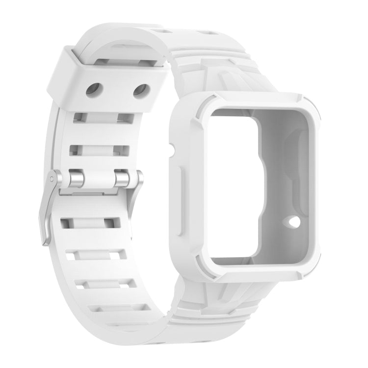 White silicone integrated watch band with metal clasp and strap link details