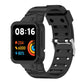 Black silicone integrated watch band with metal clasp and strap holes, smartwatch shown
