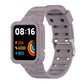 Light gray silicone integrated watch band with metal clasp and strap holes, smartwatch shown
