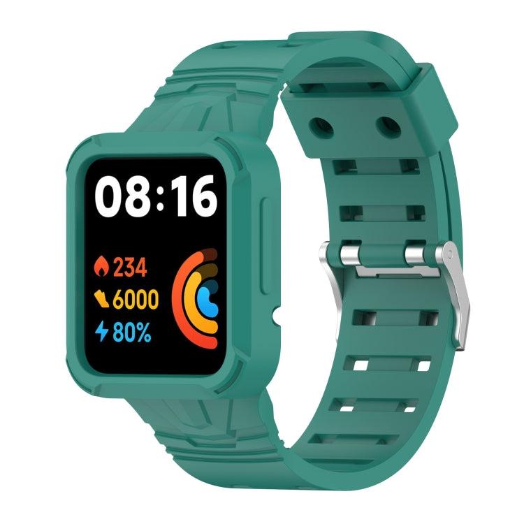 Green silicone integrated smartwatch band with adjustment holes and metal clasp