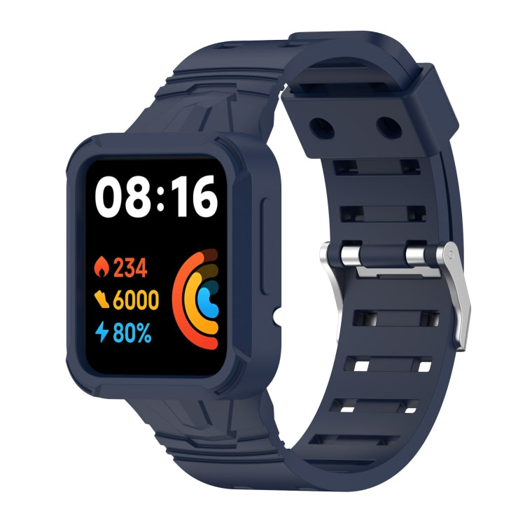 Navy silicone integrated smartwatch band with perforations and metal pin clasp
