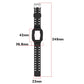 Black silicone integrated smartwatch band with size measurements: 22mm strap