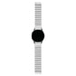 Magnetic steel watch band in silver, long metal link strap with clasp ends