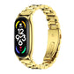Gold metal three-bead link watch band with clasp and smartwatch face