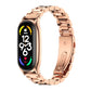 Rose gold metal three-bead link watch band with clasp and smartwatch face