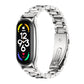 Silver metal three-bead link watch band with clasp and smartwatch face