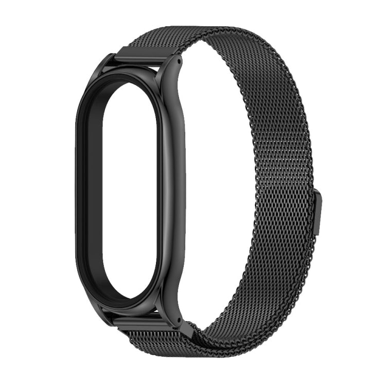 Black stainless steel magnetic watch band with mesh strap and slim connector frame