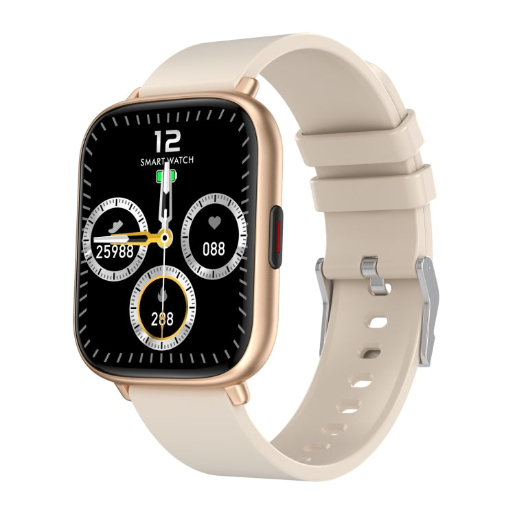 Gold smartwatch with black screen and circular sport-style watch face