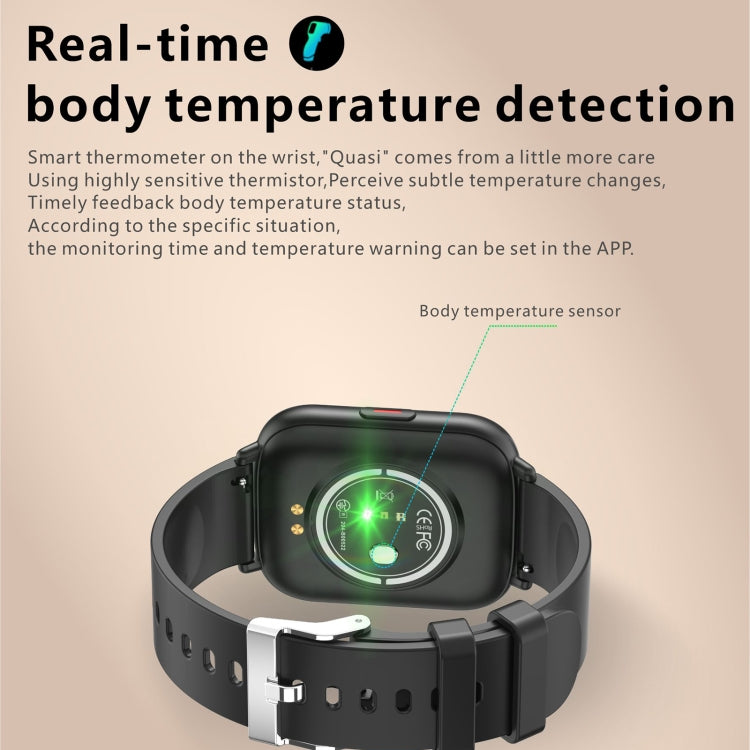 Smartwatch back sensor area with glowing temperature indicator on black case