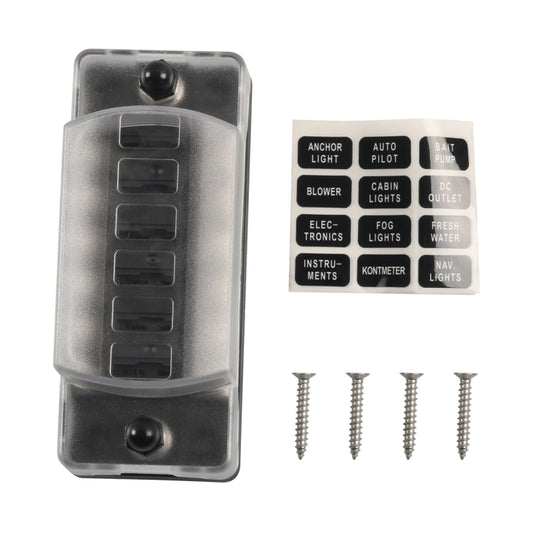 6-way blade fuse holder with negative bus, clear cover and mounting screws