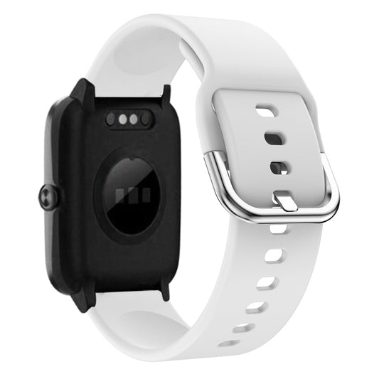White silicone watch band with metal buckle and perforated strap holes, 19mm style