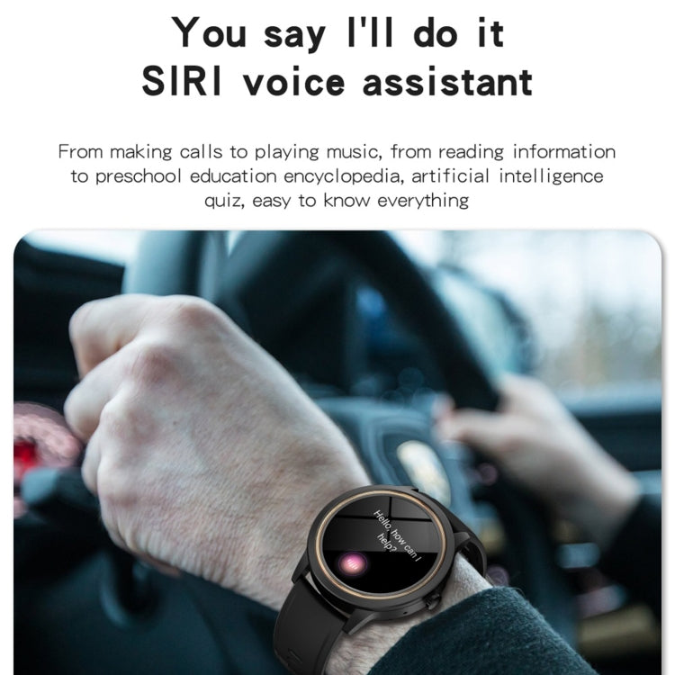 Smartwatch worn on wrist with round screen displaying activity and heart icon
