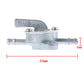 Metal fuel tank shutoff valve switch with size markings: 55mm length, 6mm height