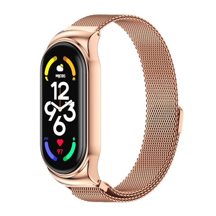 Rose gold magnetic stainless steel Milanese watch band with mesh-link weave