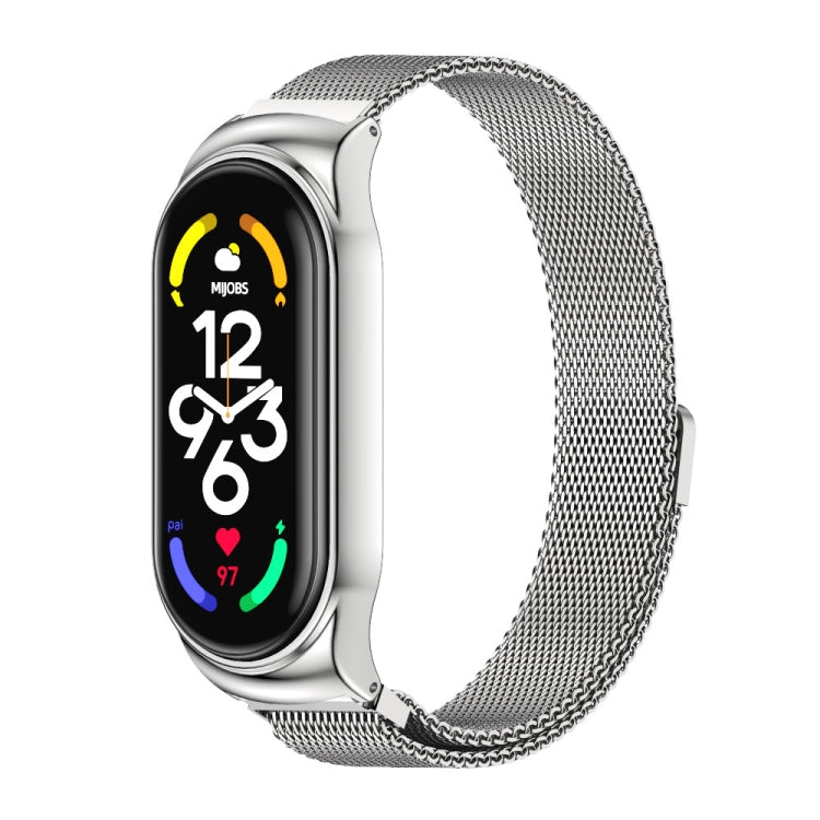 Silver magnetic stainless steel Milanese watch band with mesh-link weave