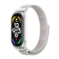 Silver smartwatch with gray nylon mesh watch band