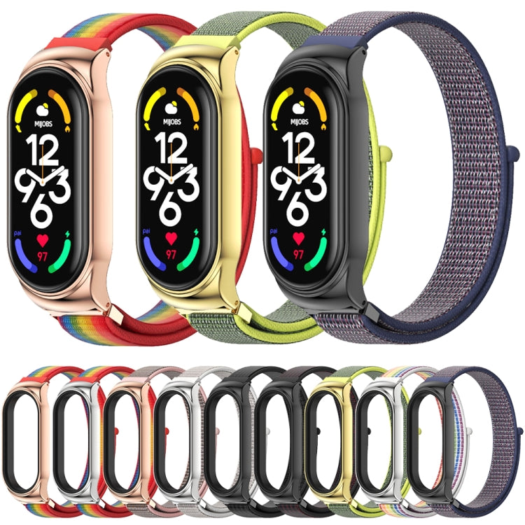 Nylon watch band set with stainless case, assorted rainbow and solid color straps