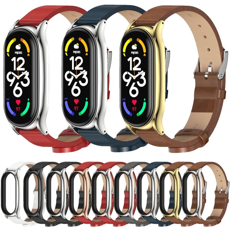 MIJOBS Plus Metal Case Microfiber Leather Watch Band, For Xiaomi Mi Band 7 / 7 NFC