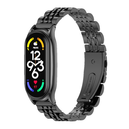 Black metal watch band with seven-bead links for Xiaomi Mi Band 7 / 7 NFC