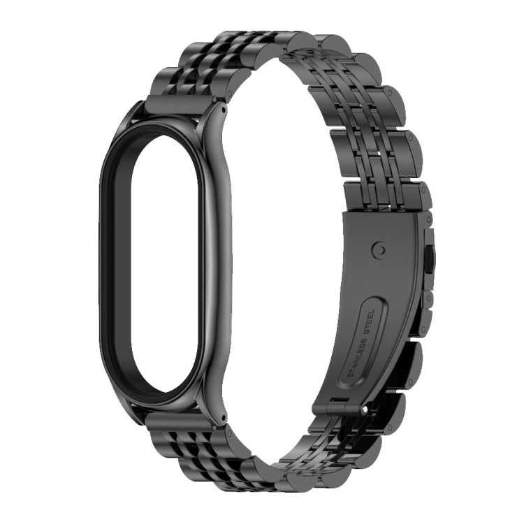 Black metal link watch band with seven-bead design and clasp for Xiaomi Mi Band 7 / 7 NFC