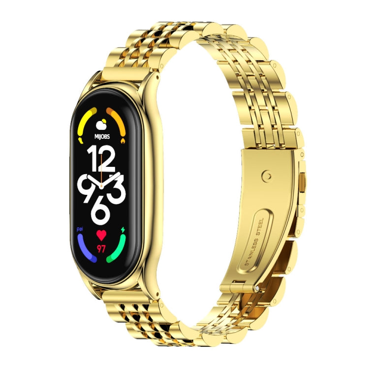 Gold metal watch band with seven-bead links for Xiaomi Mi Band 7 / 7 NFC