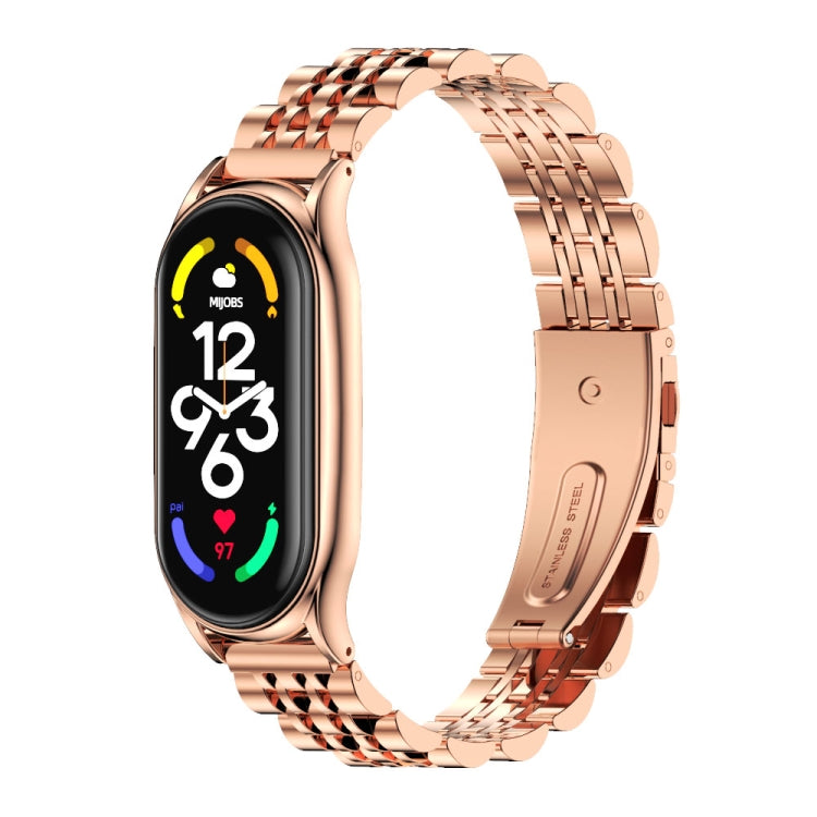 Rose gold metal watch band with seven-bead links for Xiaomi Mi Band 7 / 7 NFC