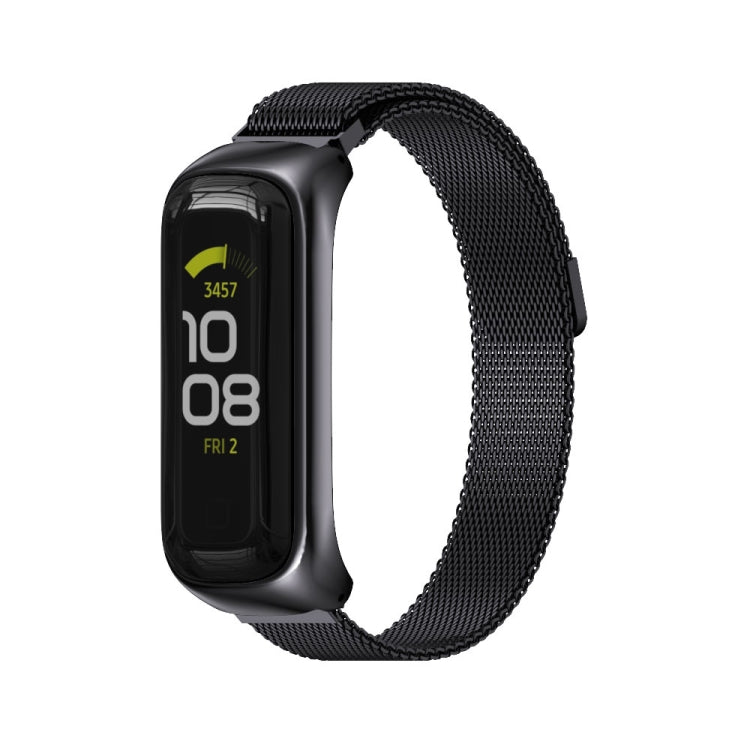 Magnetic stainless steel watch band with black woven mesh strap for fitness tracker