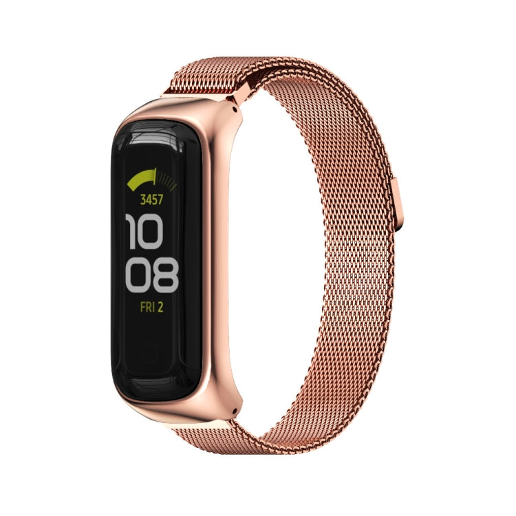 Magnetic stainless steel watch band with rose gold woven mesh strap for fitness tracker