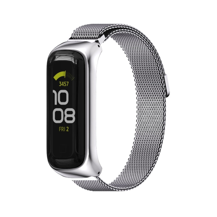 Magnetic stainless steel watch band with silver woven mesh strap for fitness tracker