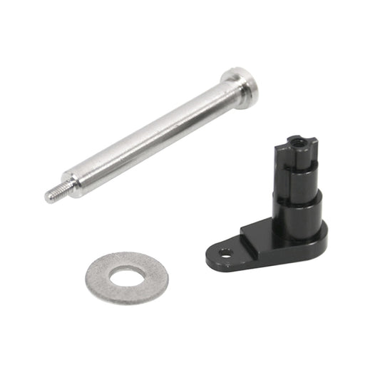 Fuel door hinge pin kit with silver metal pin, black hinge bracket, and washer
