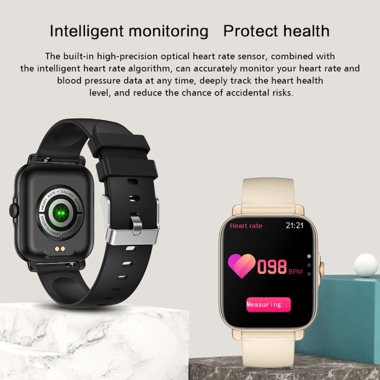 Black and beige smartwatches showing heart-rate display on silicone bands